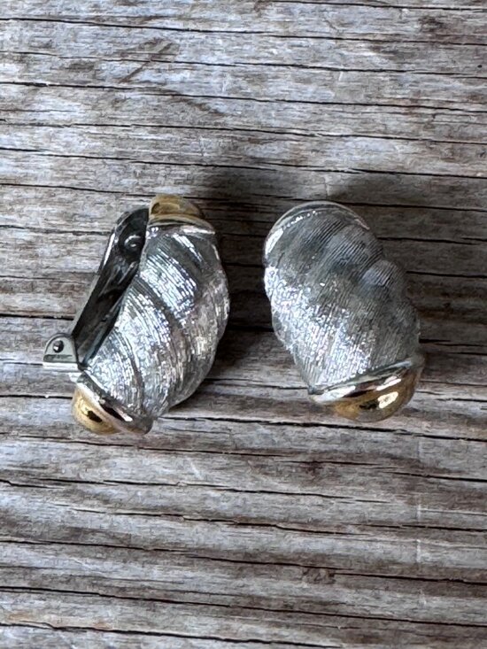 Christian Dior Jewelry - Christian Dior Clip On Earrings Silver Gold Tone Wave Design Vintage Signed